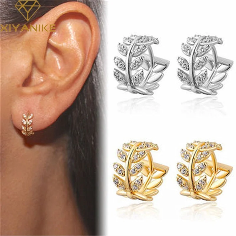 925 Sterling Silver Hot Selling Leaves Full Zircon Hoop Earrings Female Fashion Simple Gorgeous Jewelry Valentine Gift