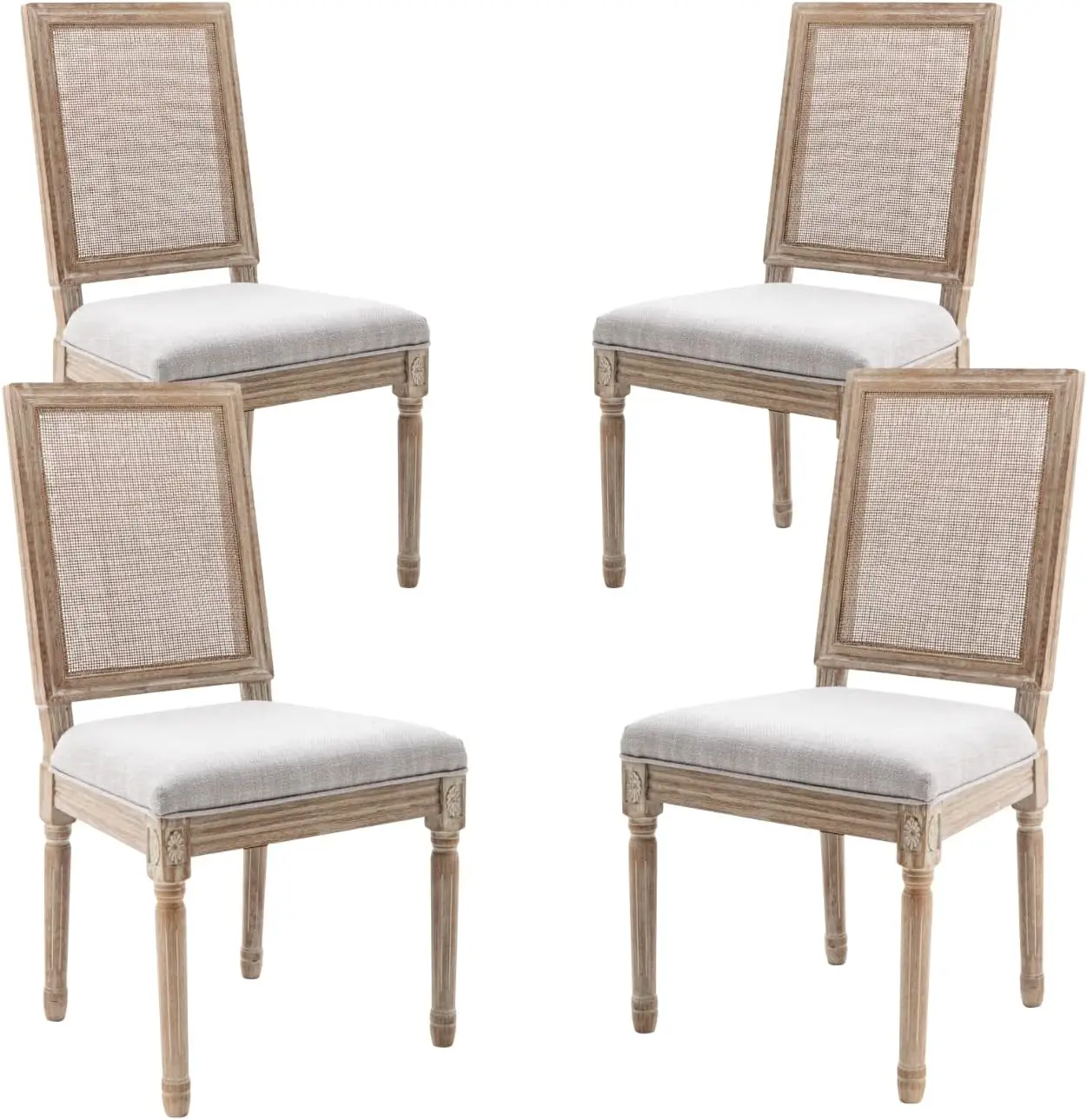 

CIMOTA Farmhouse Dining Chairs Set of 4, French Rattan Dining Room Chairs with Rectangle Back/Distressed Wood Upholstered Vintag