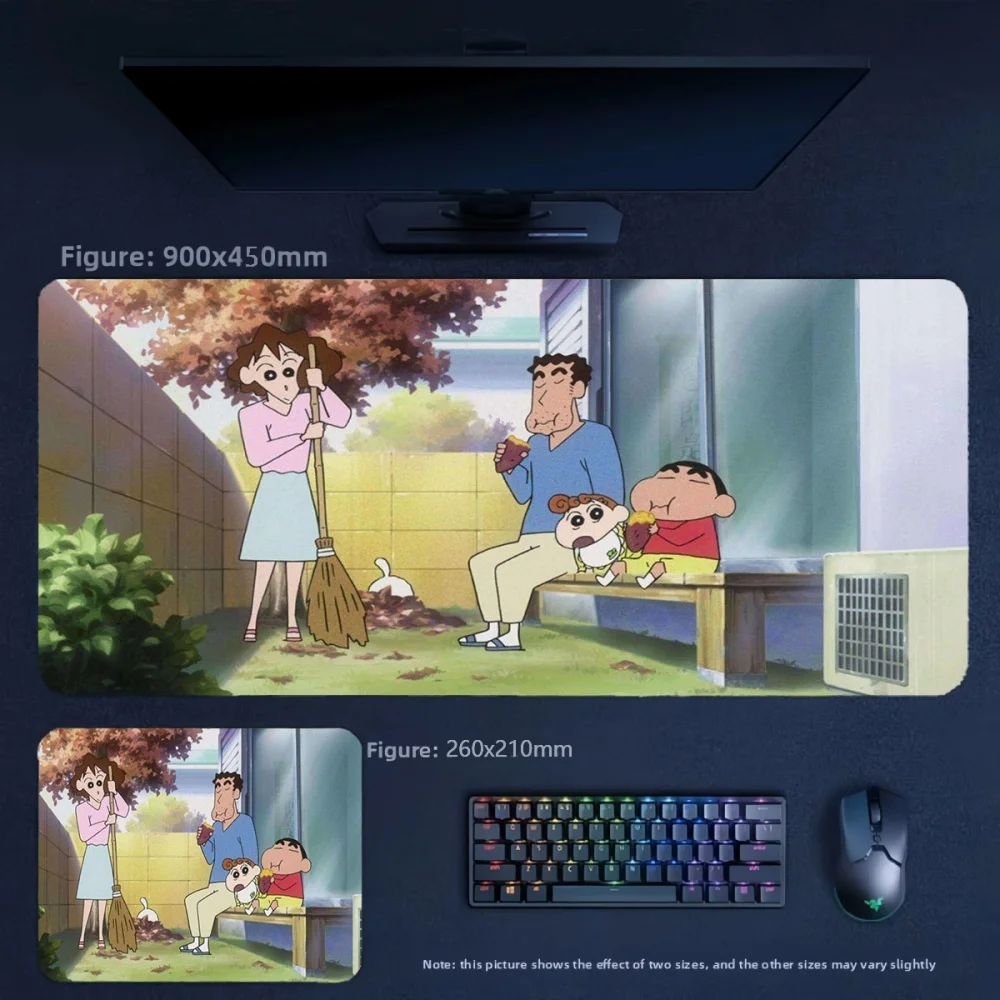 Cartoon Animation Non-slip Leather Mouse Pad Crayon Shin-chan and His Friends Pattern Large Size Leather Decorative Table Mat