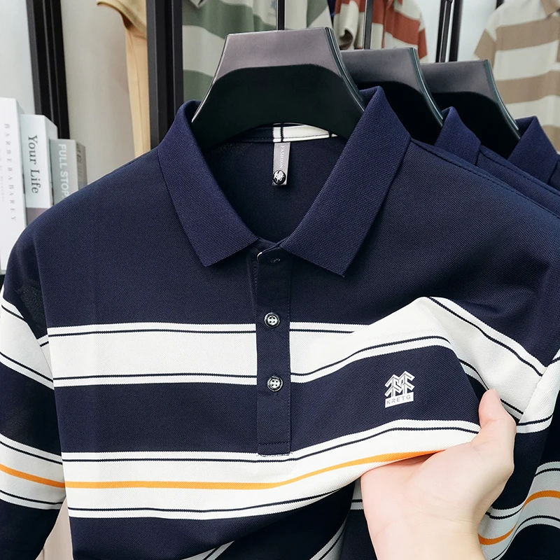 Striped Patchwork Men's Knitted Polo Simple Contrasting Color Casual Men's Summer New Short Sleeved Lapel