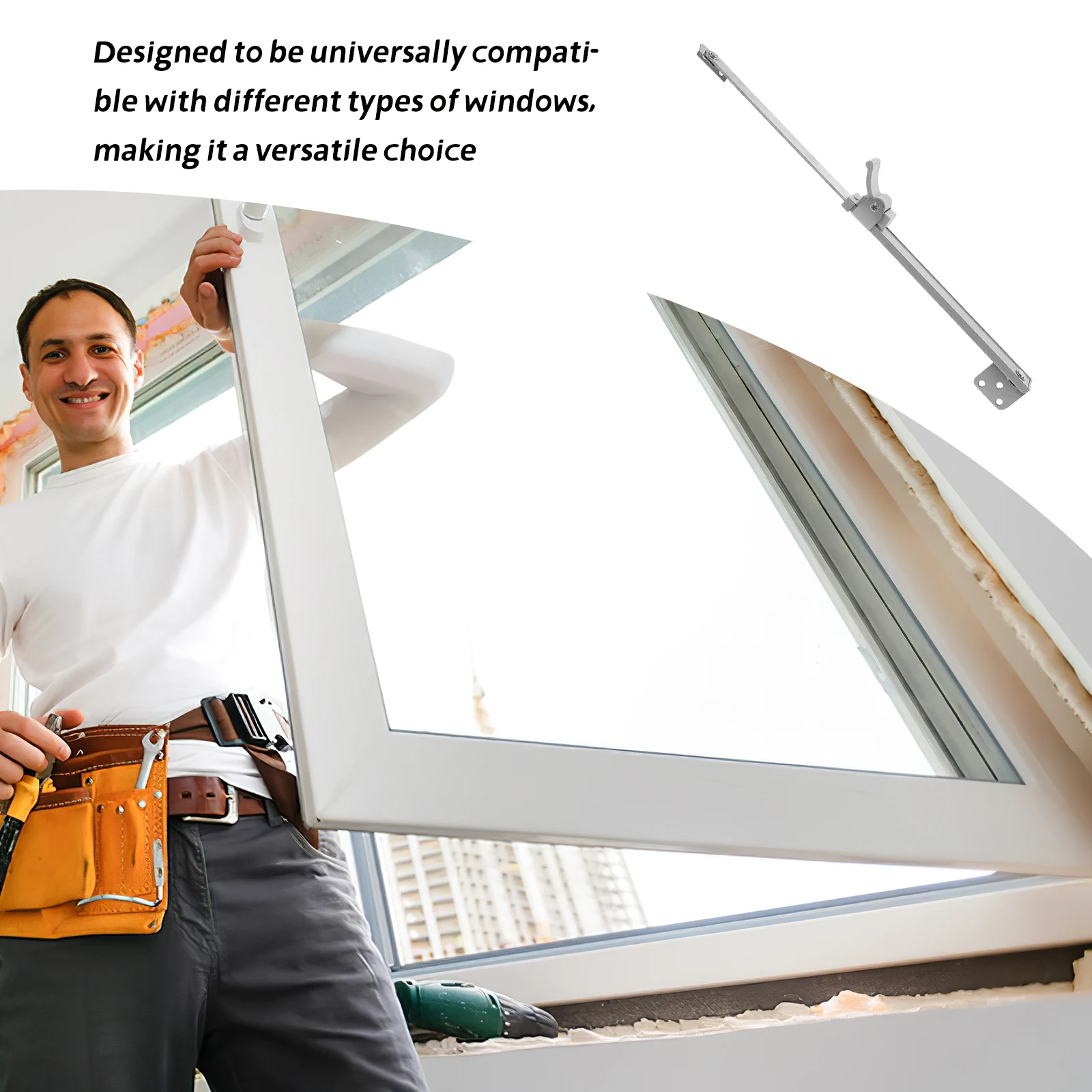 

Aluminum Alloy Window Support Rod Telescopic Adjustable Windproof Stay Brace Silver Universal Fit Easy Installation Casement