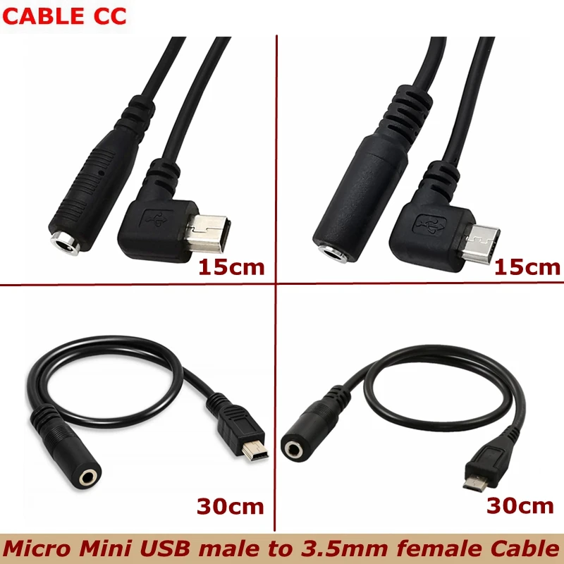 3.5mm DC TO Angle Right Angle Mini USB 5P/Micro 5P Audio Extension Cable for Microphone Headphone Audio Connect Mobile Phone