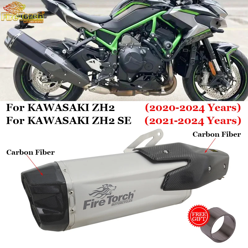 

Slip On For KAWASAKI ZH2 SE 2020 2021 2022 2023 2024 Motorcycle Exhaust System Carbon Fiber Escape Connect Original Muffler Moto