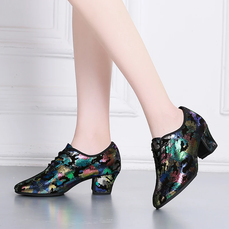 Colorful Natural leather Latin Dance Shoes Ventilation Teacher Shoes With Soft Square Dance Shoes Sneakers Ballroom Dancing