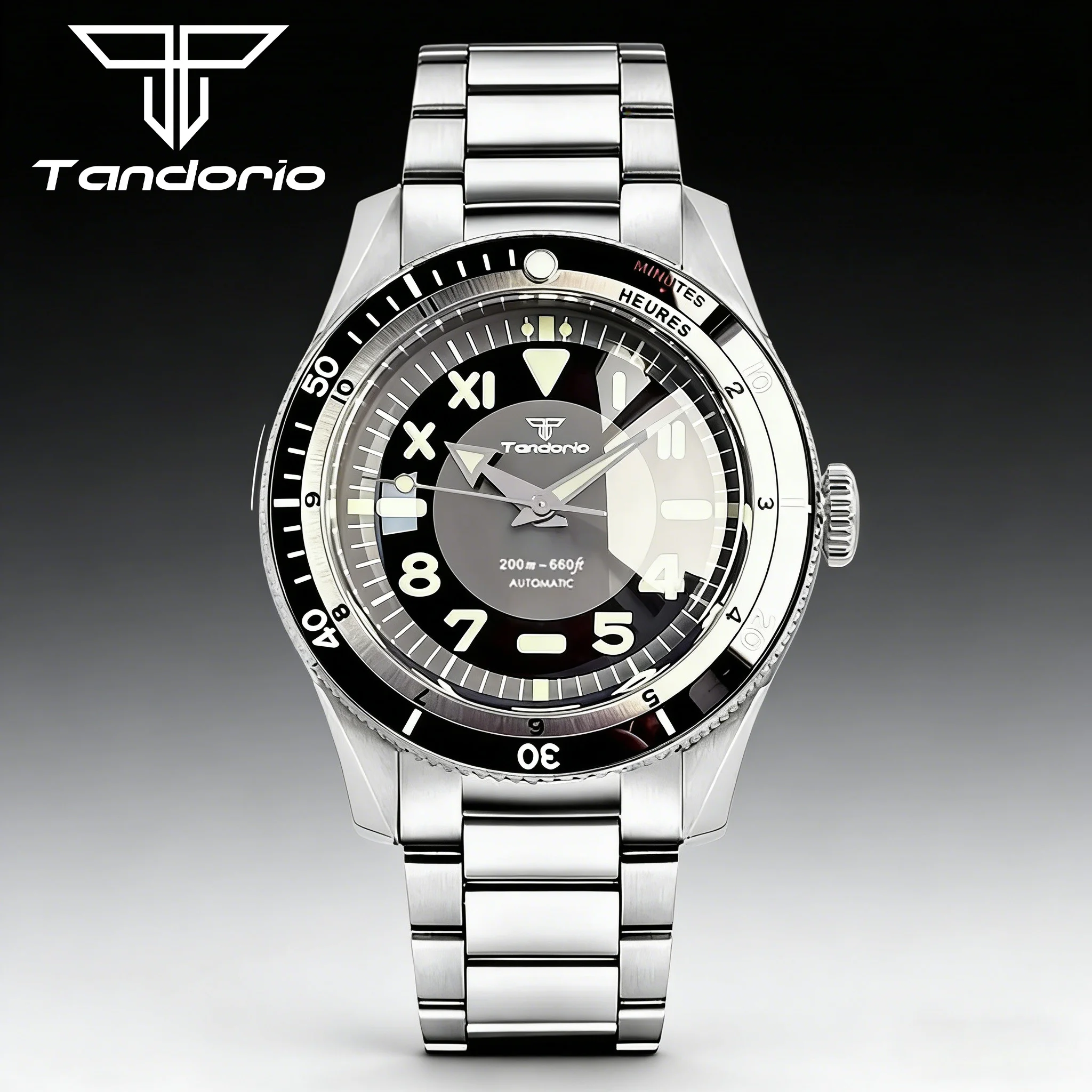 

Tandorio mens watches Dome Sapphire Crystal Roman Numbers 120 Clicks Bezel Miyota 8215 Movement Silicone strap watches for man