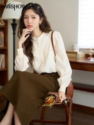 MISHOW French Retro Embroidered Blended Shirt for Women 2024 Autumn Korean Single Breasted Elegant O Neck Casual Tops MXC44X1312