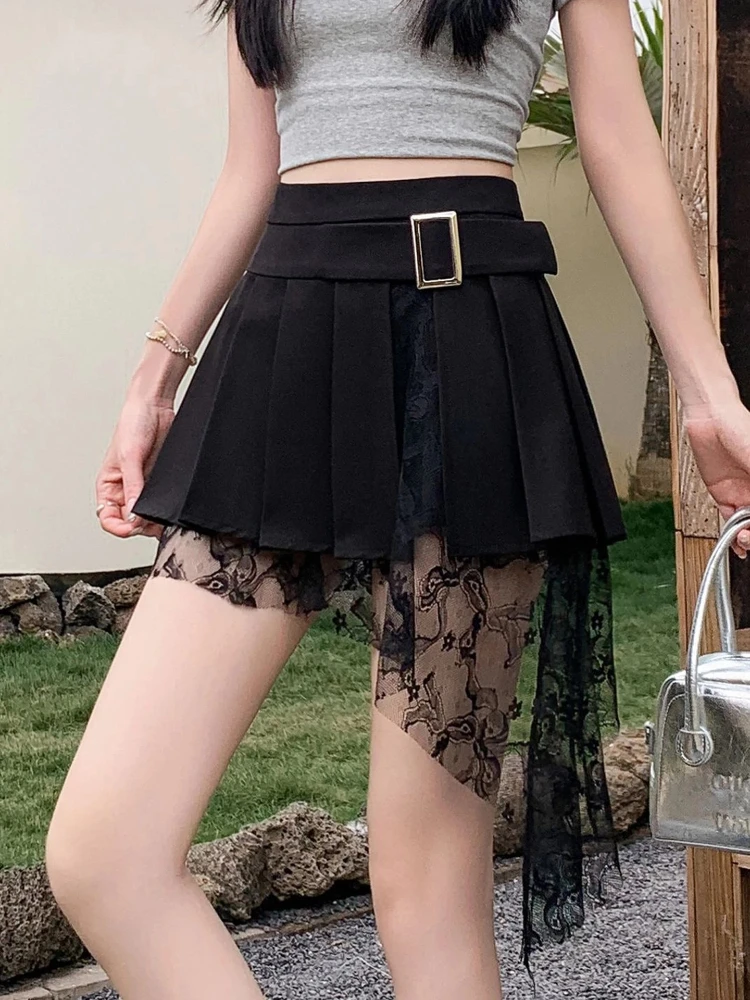 Skirt Irregular Patchwork Lace Women Summer New High Waist Retro Chic Stylish Sexy Hot Girl Petite Slimming Short Skirts