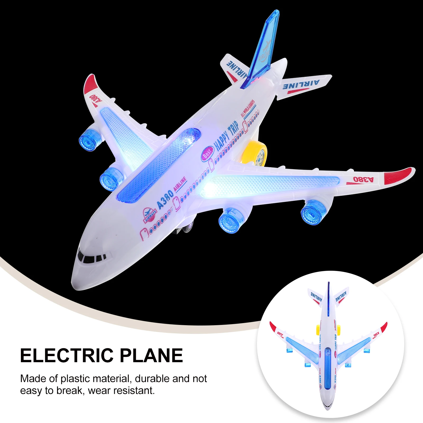 Avion Jouet Avec Lumières LED Et Musique – Évitement D'Obstacles Automatique – Piles Incluses – Dès 3 Ans – Cadeau Idéal Pour Enfants