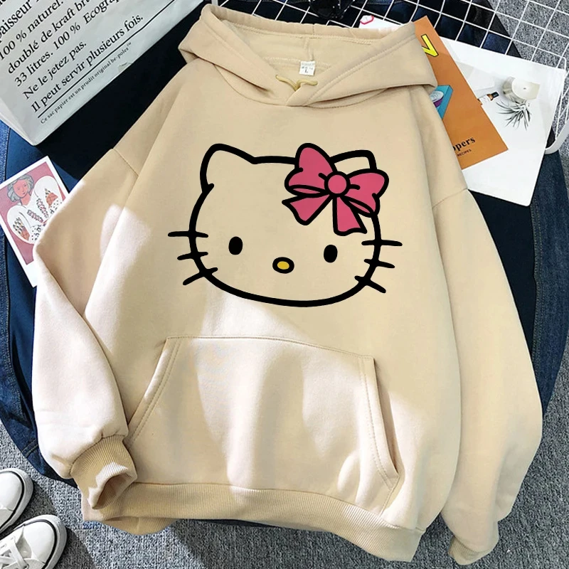 2024 Women's Aesthetic Sweatshirt Y2k Grunge Clothing Japanese Cartoon Classic Hello Kitty Hoodie Autumn and Winter Retro Tops