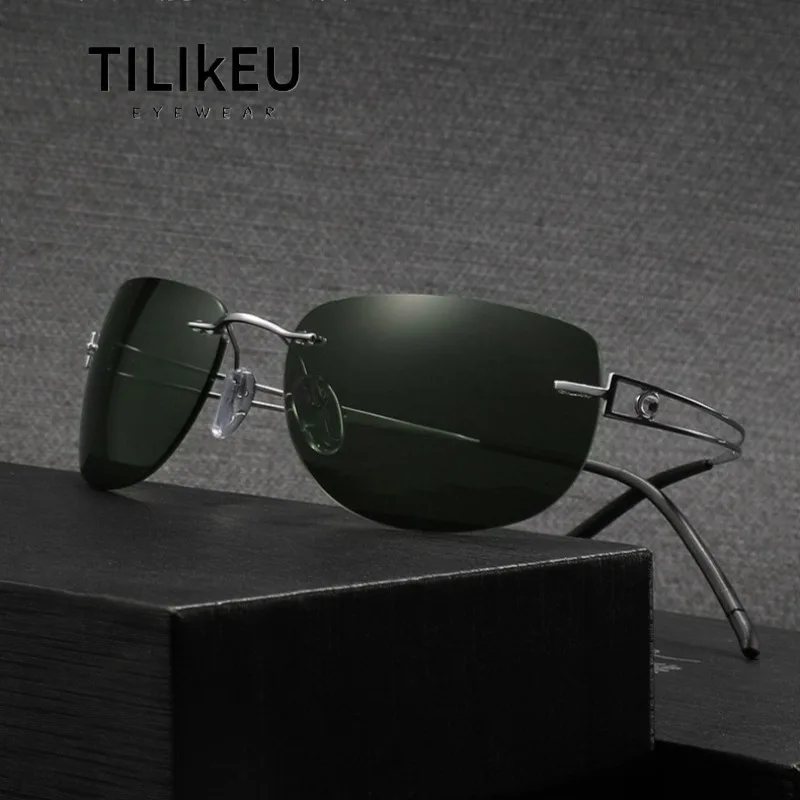 

Pure Titanium Rimless Men's Polarized Sunglasses Uv400 Anti-ultraviolet Shades Anti-glare Outdoor Fishing Sunglasses