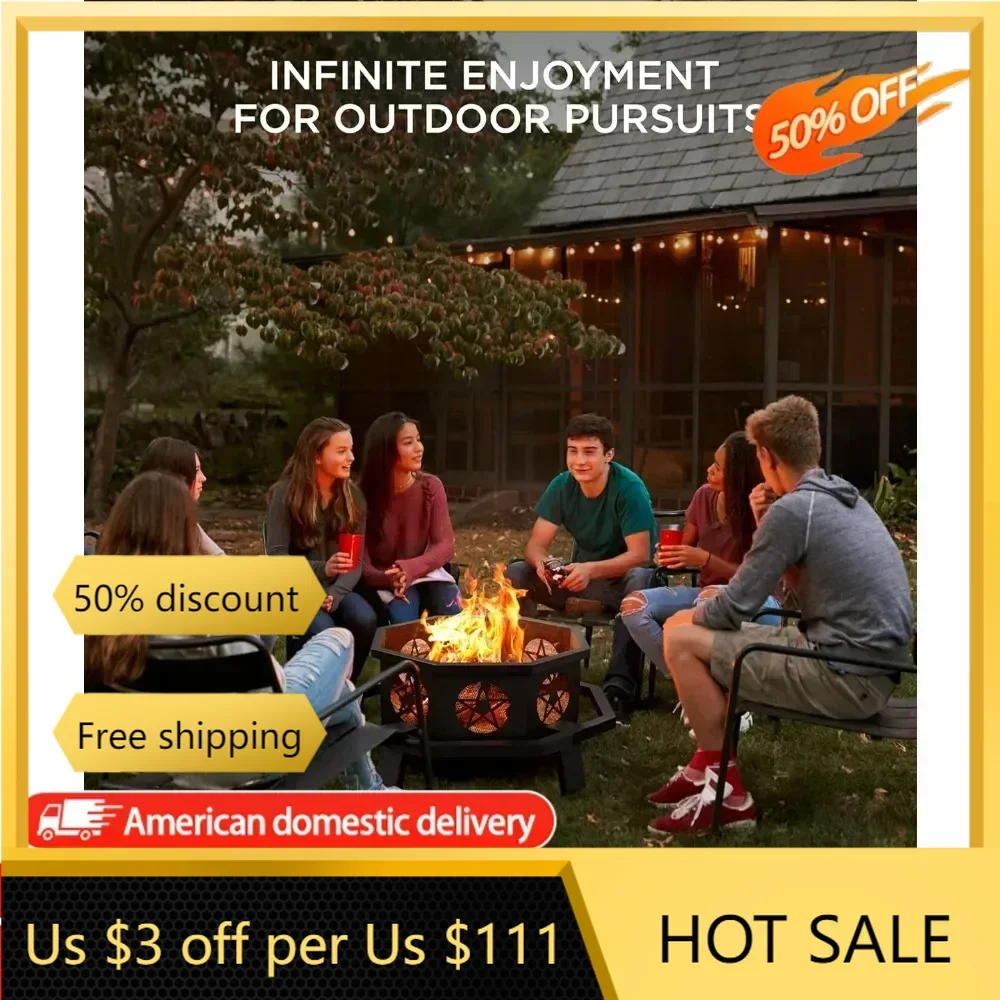 

43 inch, with Cooking Grill, Wood Burning Fire Pits for Outside, Octagonal Heavy Duty Large Firepit Backyard, Camping, Patio,