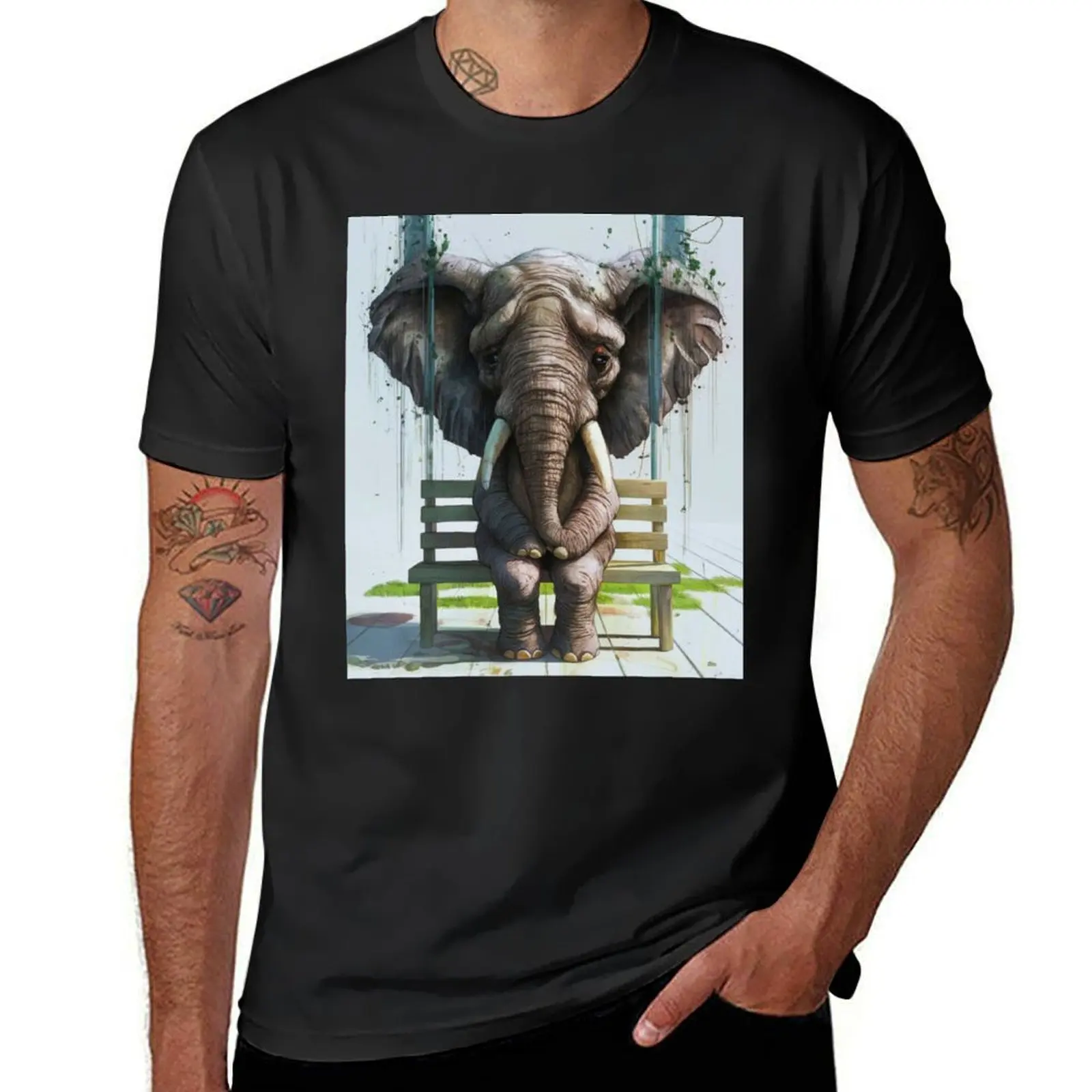 

Elephant Portrait. sad elephant T-Shirt Funny t-shirts vintage graphic tee hippie clothes blue lock mens graphic t-shirts