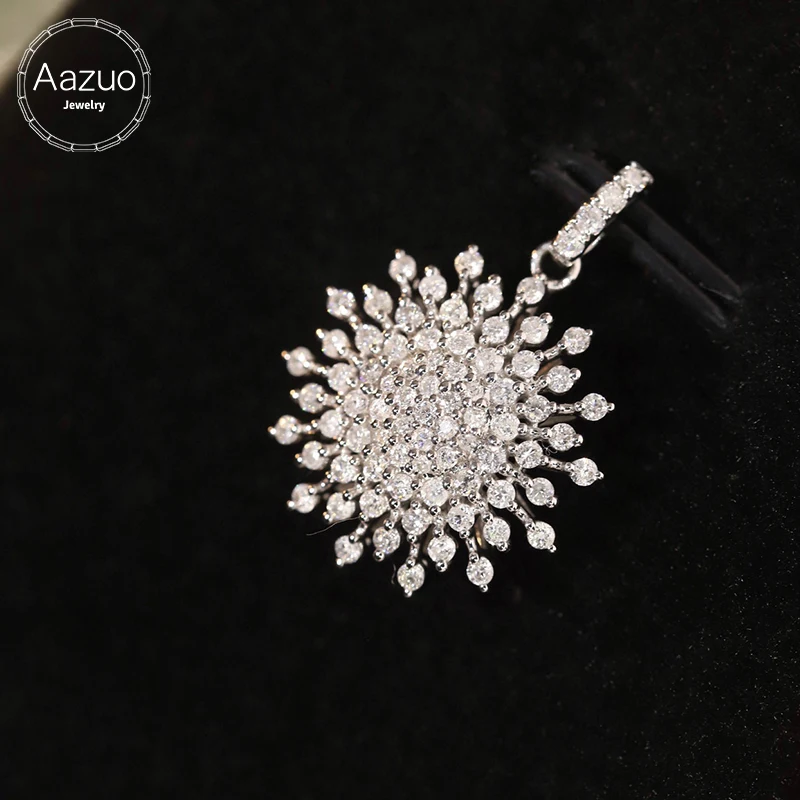 Aazuo 18K White Gold Real Diamonds 0.6ct Luxury Flower Pendent & Necklace For Women Engagement  Necklace Fashion Design For Lady