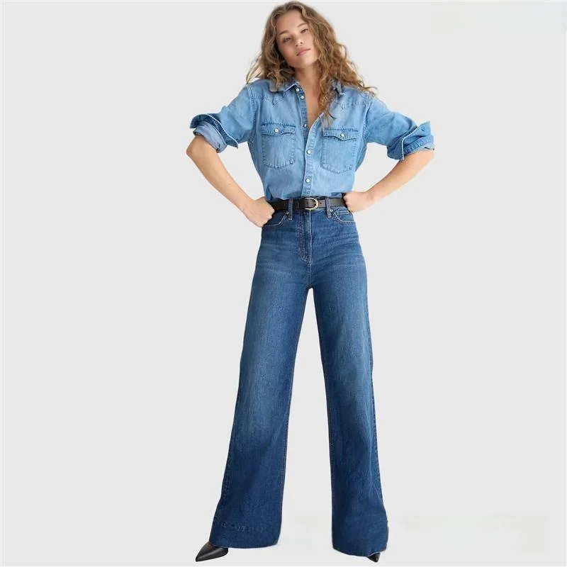 

High Waist Wide Leg Denim Pants Women's Style Casual European Flavor Spicy Girl Long Trousers Ladies' Fashion Autumn Season