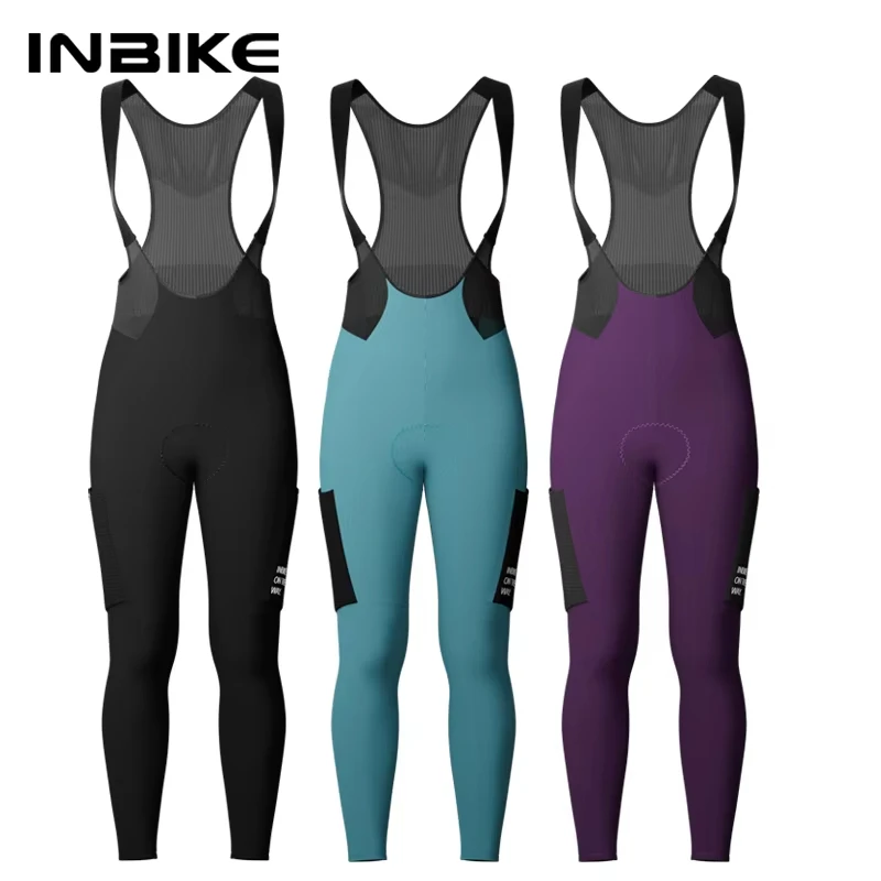 INBIKE Pantaloni da ciclismo invernali da donna, con imbottitura termica in pile, vita alta, lunghe, con tasche, abbigliamento per bicicletta.