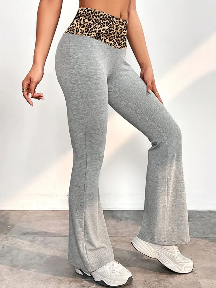 Leopard Patchwork Bootcut Sports Pants Slim Fit Fashion Wide Leg Pantalones Women's Casual Straight High Waisted Trousers Hosen