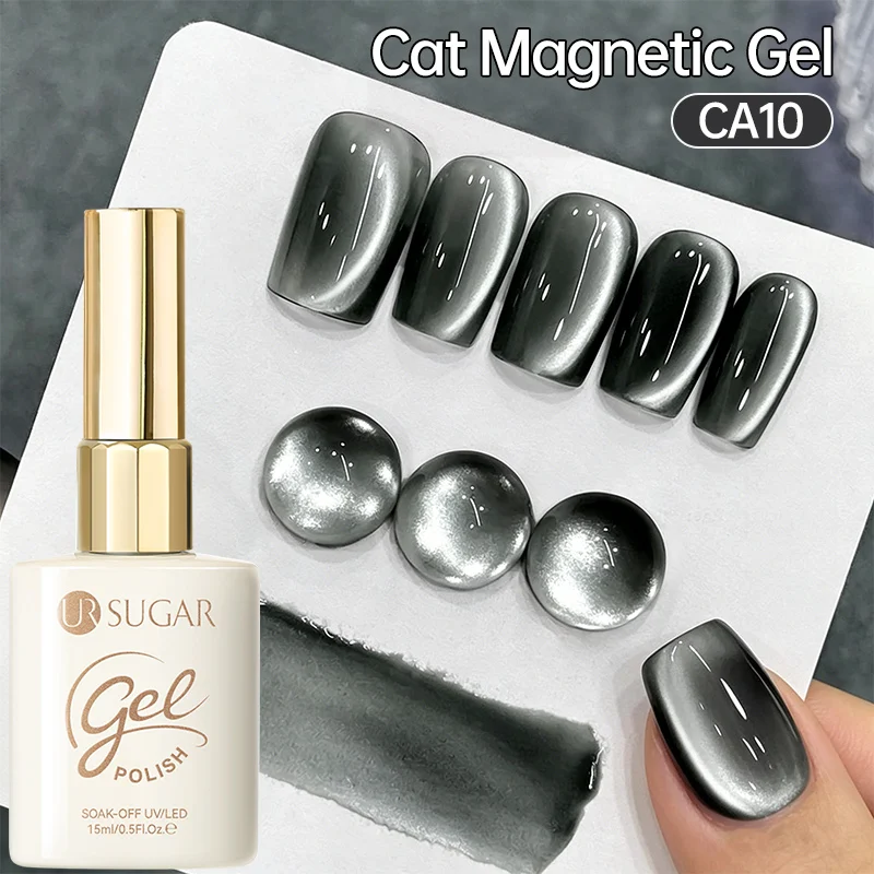 UR SUGAR 15ml Schwarzer Glas-Katzenaugen-Magnetgel-Nagellack im Punk-Stil für Nagelkunst und Maniküre, Semi-Permanent-Gel für Nagelbedarf