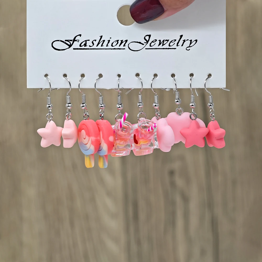 15 pairs of resin earrings set, colorful simulation cute cartoon creative girl earrings