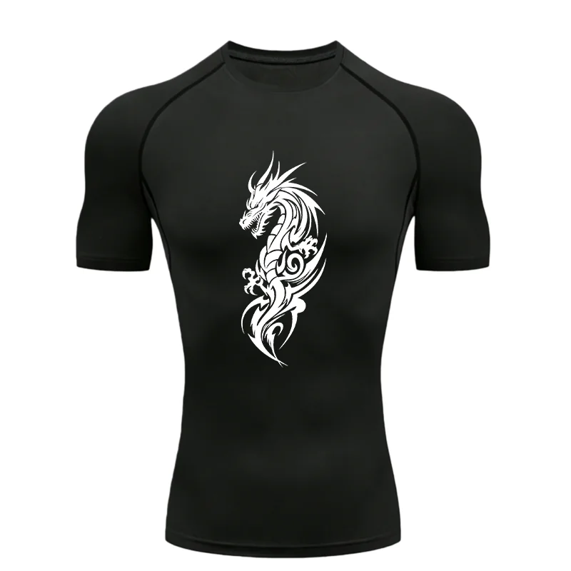 Dragon Pattern Men's Sports T-shirt Training Fitness Compression Workout T-Shirt Rashguard Tops Quick Dry Short Sleeve T-Shirt