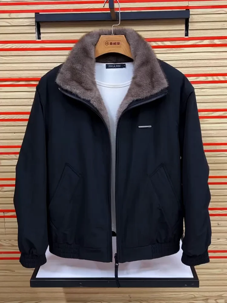 

Men's Thiened Fce Autumn Winter Jaet Double-sided Wear Windproof Cotton Coat Large Size Parka Youth Casual Zipper Closure