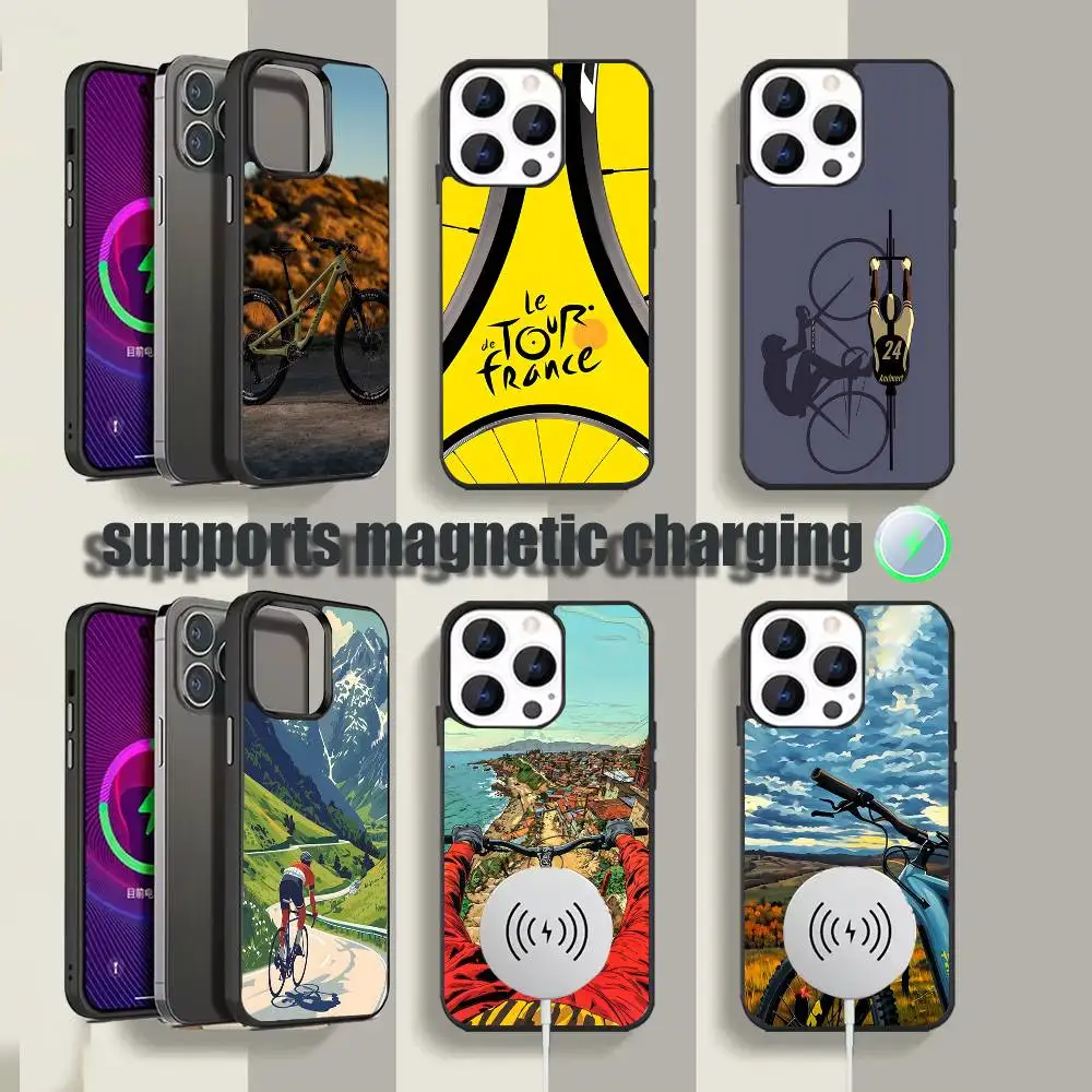 

Tour De France Bicycle Exercise Magnetic Wireless Charging Black Phone Case For iPhone 17,16,15,14,13,12,11,Pro,Max,Plus,Mini