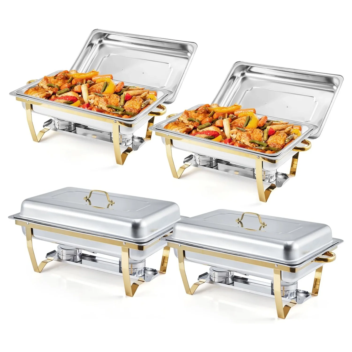 Chafing Dishes for Buffet, 4pcs Set, Silvery/Golden Plated,stainless steel insulated pot, only for cooking