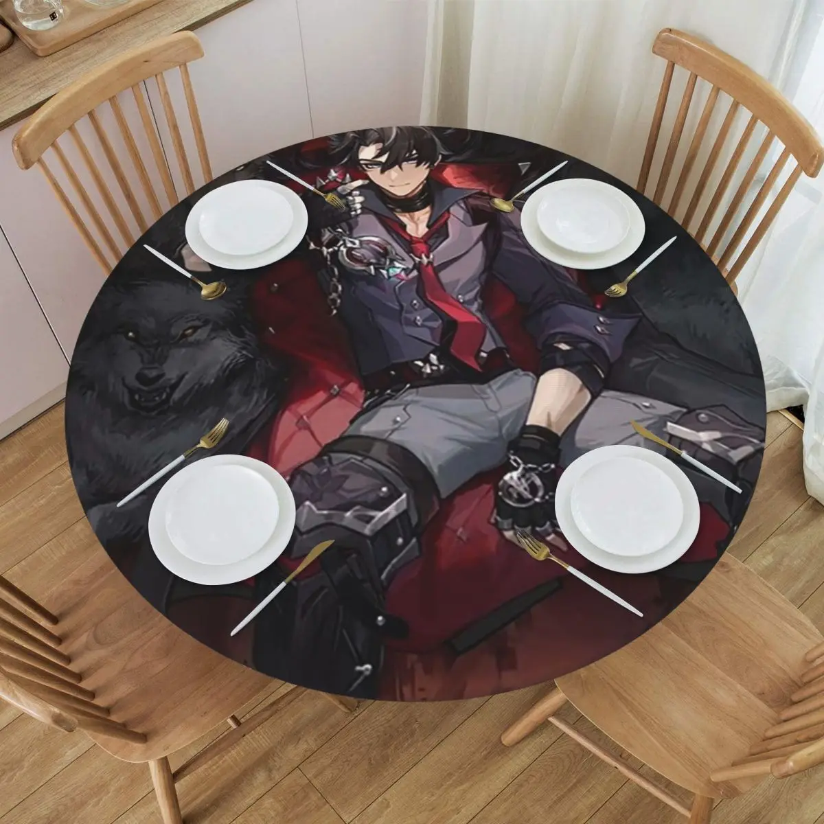Genshin Impact Wriothesley Risley Waterproof Round Tablecloth Oilproof Table Cloth for Kitchen Events Dining Table Cover