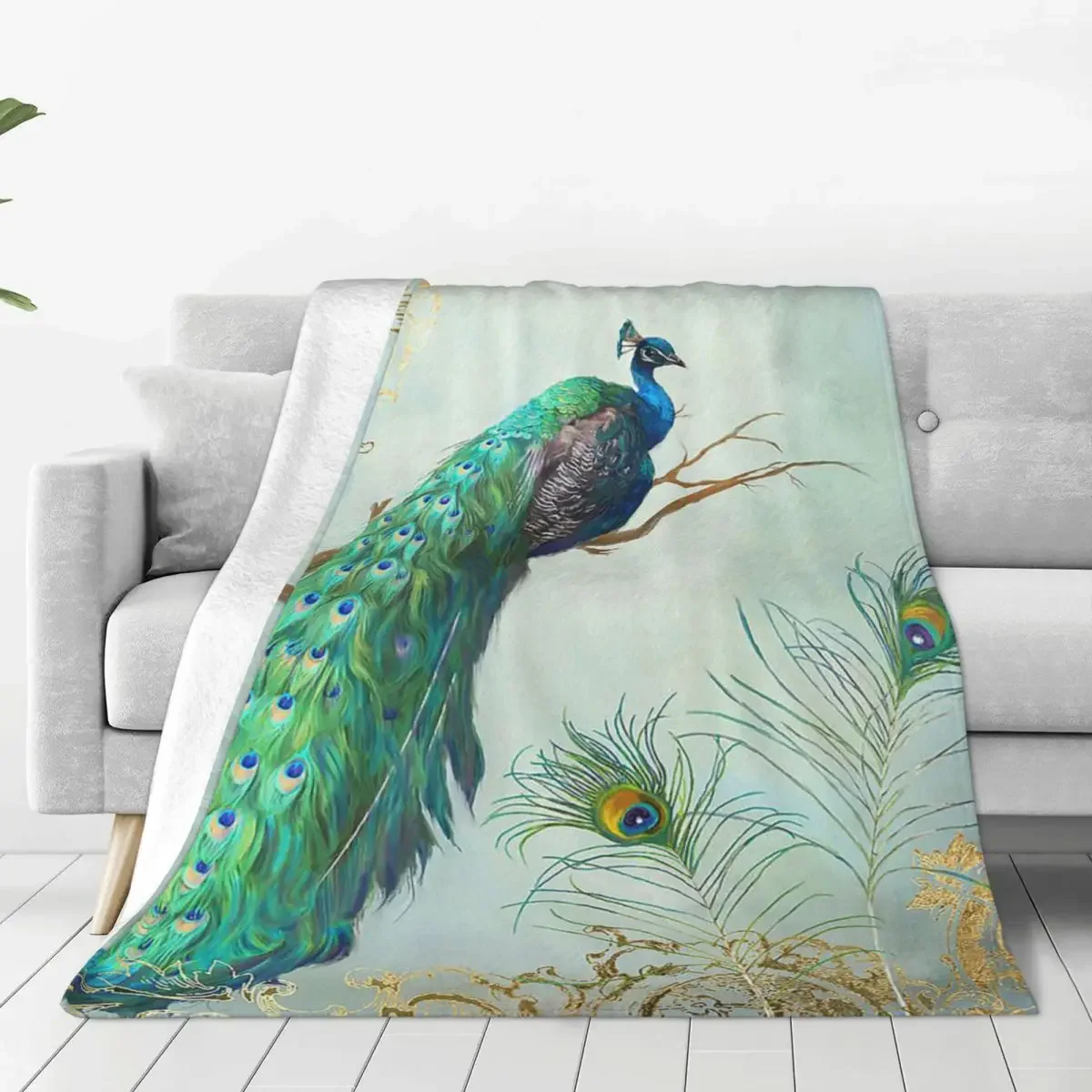 

Peacock Feathers Colorful Blanket Cover animal Vintage cute Flannel Throw Blankets Airplane Travel Printed Ultra-Soft Bedsprea