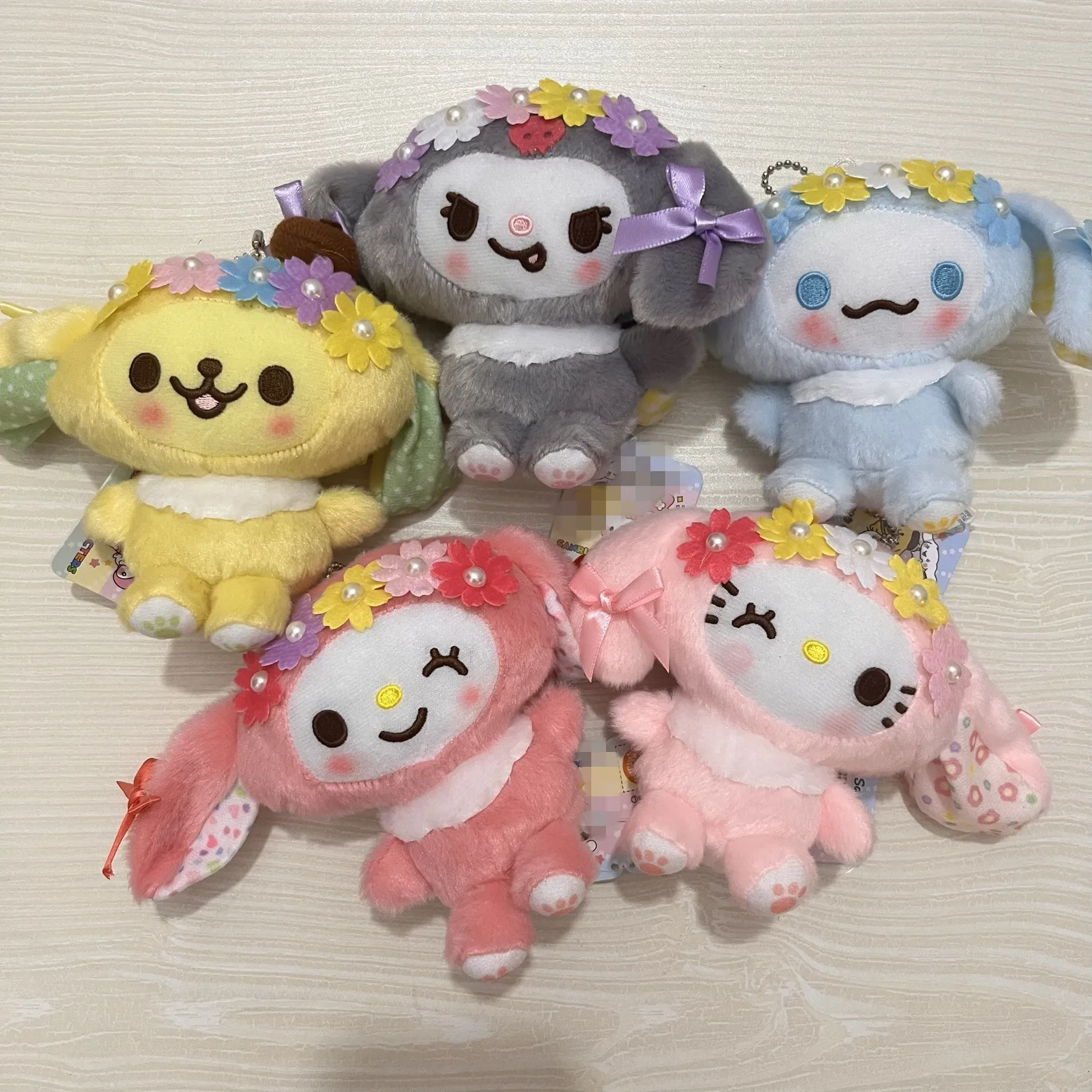 

12cm Kawaii Plush Doll Flower series Hello Kitty Kuromi Plush Stuffed Doll Cute Cinnamoroll Melody Plush Pendant Kid Xmas Gift