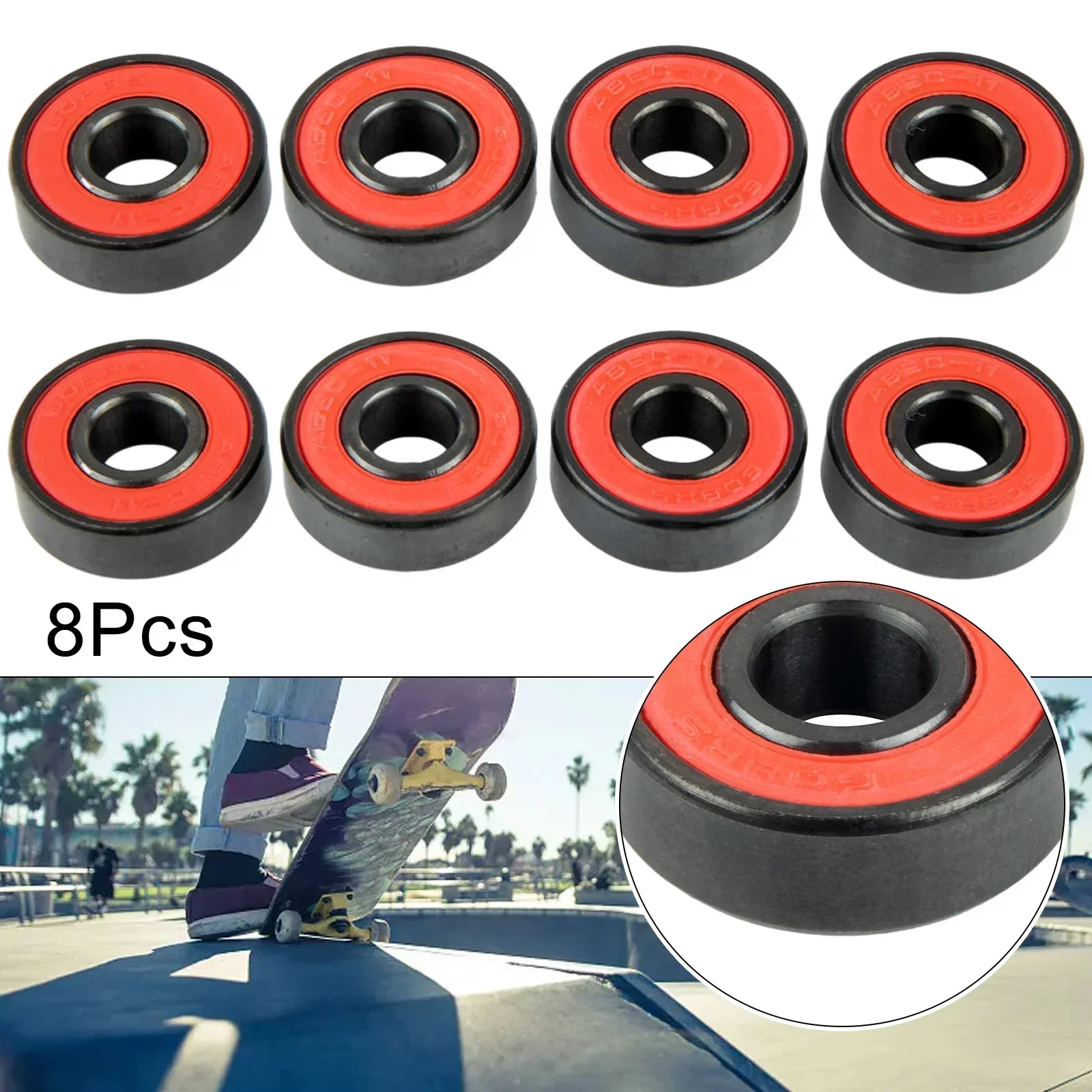 8Pcs High Speed 608RS Black Ceramic Bearings With Spacer For Inline Skate Skateboard Bearings Scooter Longboard Mixture