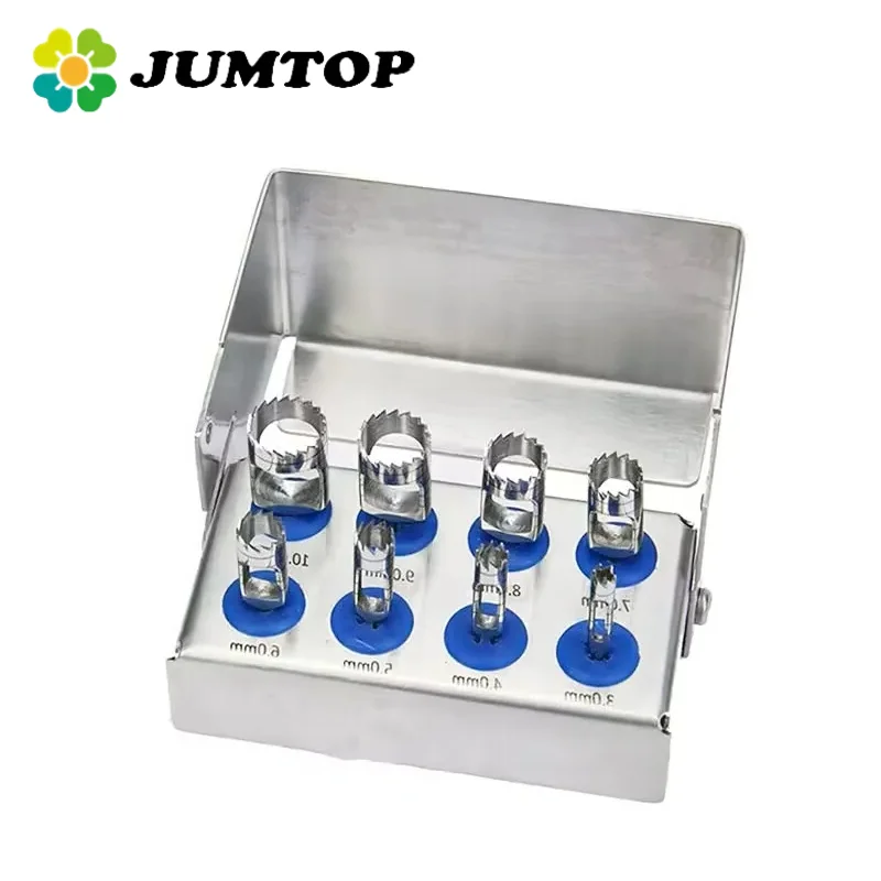 JUMTOP 8 قطعة زراعة الأسنان العظام تريفين مع بور حامل التطهير أداة جراحية زرع الحفر