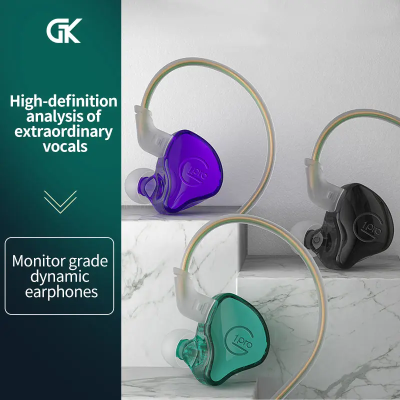 GK G1 Pro سماعة أذن سلكية سماعات أذن رياضية مع ميكروفون إلغاء الضوضاء في الأذن مراقب HiFi سماعة مشغل MP3 للموسيقى