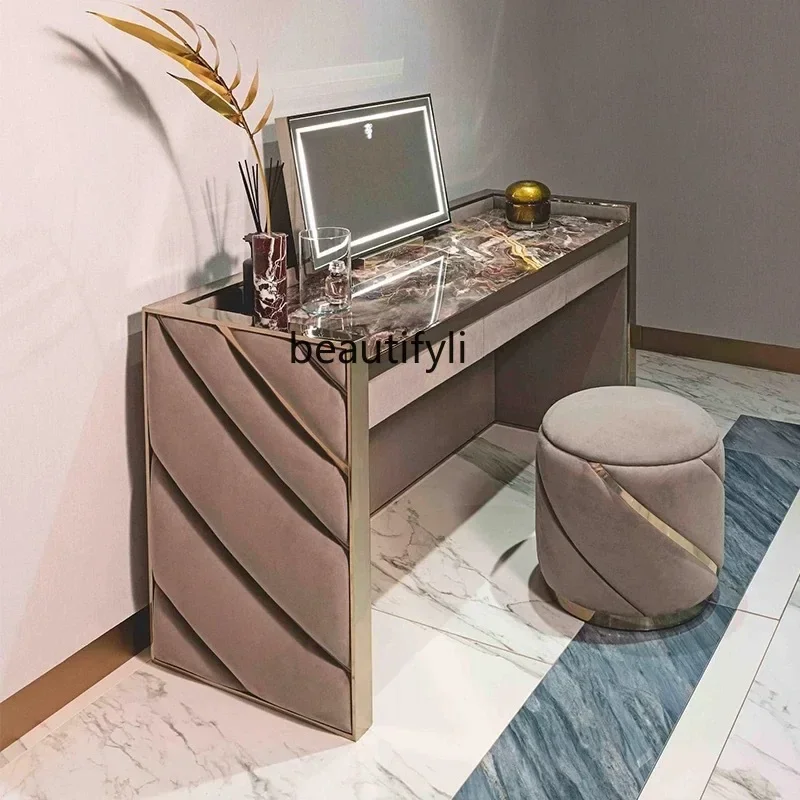 Italian light luxury leather dressing table Modern villa high-end bedroom dressing table9338