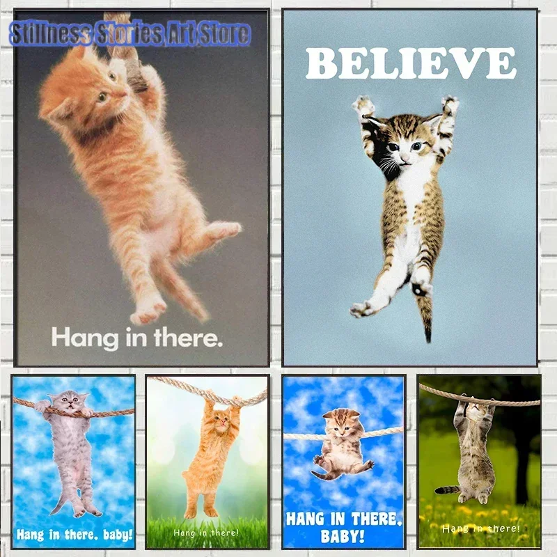 Hang In There Baby Cute Cat Yoga Poster Canvas Painting Wall Art for Home Office Shop Decor Adorable Pet Animal Prints Pictur
