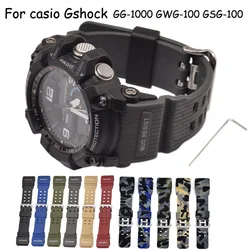 Camouflage Rubber Watch Strap for Casio G-Shock GG-1000 GWG-100 GSG-100 Sport Resin Band Replace Waterproof Watchband wtih Tool