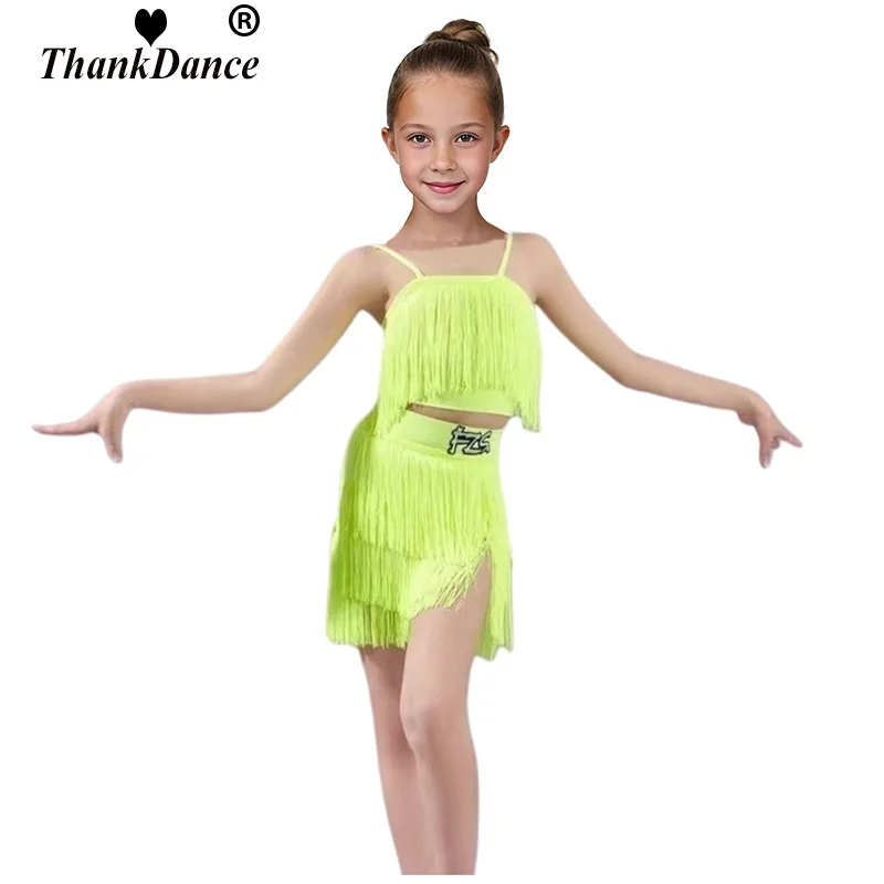 

Детское платье для танцев самбы, одежда для латинских и американских танцев, танцевальные платья для девочек, одежда для латинских соревнований, бальных танцев, костюм для латинских танцев