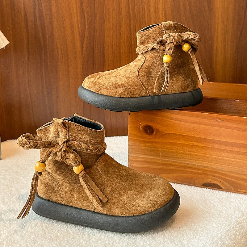 الحلو شرابة تصميم فتاة الأميرة الجوارب 2025 الخريف والشتاء جولة رئيس لينة أسفل مريحة الأحذية الجلدية للأطفال #6