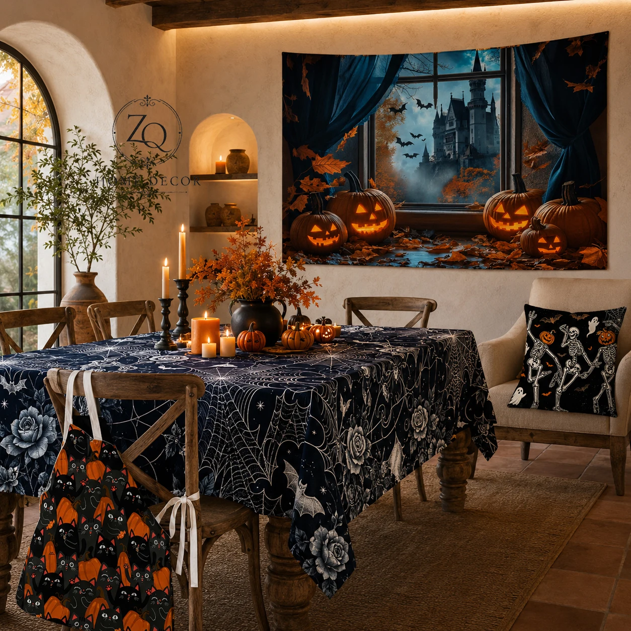 Estilo Instagrammable Tapiz Castillo Misterio Mantel Rosas pillowcase Piel de Melocoton Delantal Gato Lino 2D Flat Printed