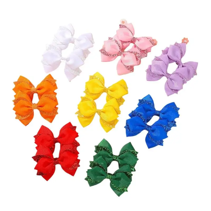 Smooth Edge Sequins Bow Hair Clips Shiny Safe Hair Accessories for Baby Girls Kids Gift 2/4 Pcs