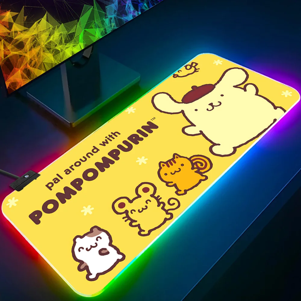 Schattige Pompompurin Rgb Pc Gamer Toetsenbord Muismat Muismat Led Gloeiende Muismatten Rubber Gaming Computer Mausepad