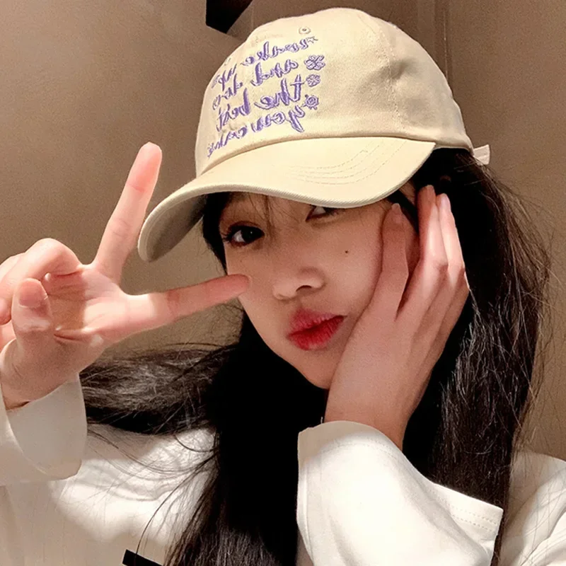 Ins white rose red baseball cap, street wear, washed letters embroidery, spring summer sky duckbill cap, children