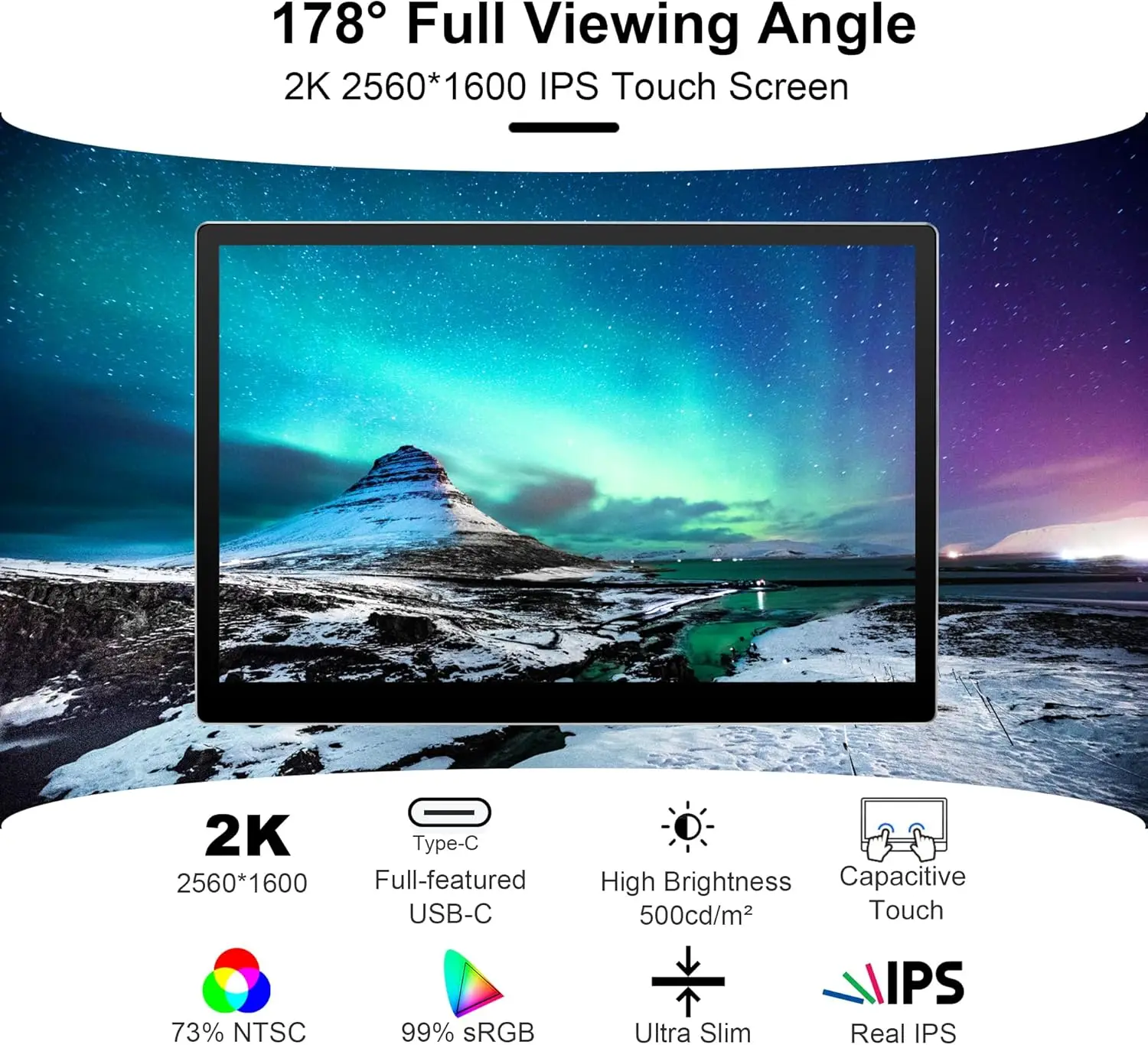 Portable Monitor 9 inch 2K 2560*1600 IPS Touch Screen 73% NTSC USB C HDMI Computer Laptop LCD Monitor for MacBook Phone Xbox PS5