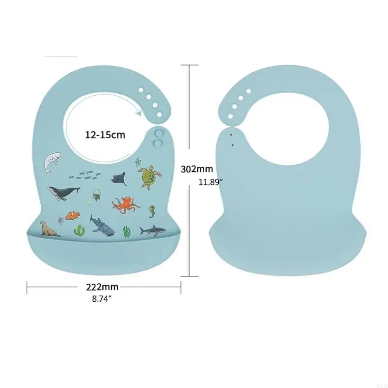 Q22D bé hoạt hình Bibs Bibs có thể điều chỉnh APRON Lớp thực phẩm Silicone Silicone Cho ăn Thực phẩm với túi