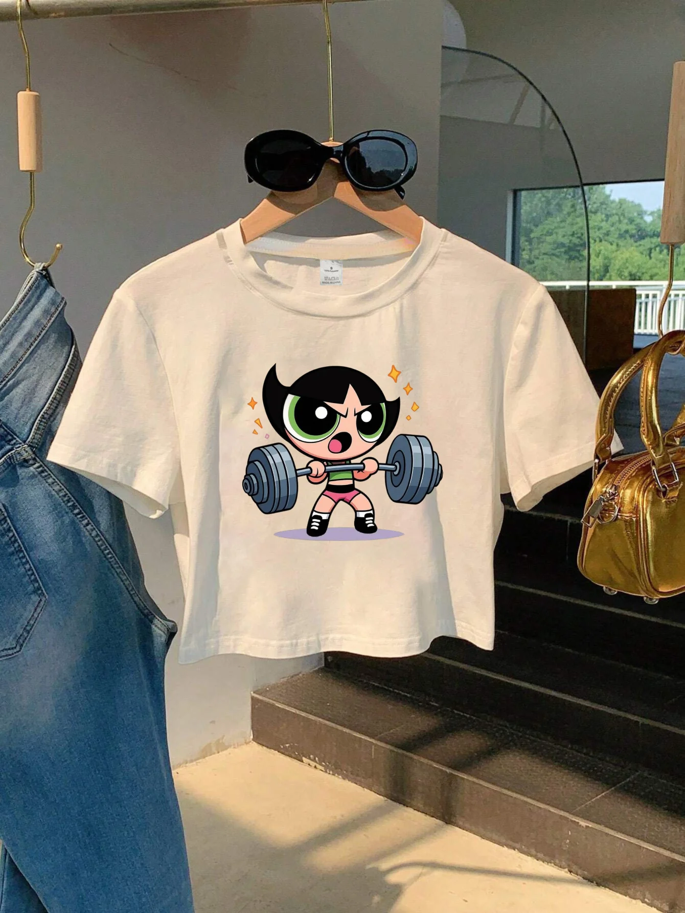 Women's Slim Fit Short Sleeve Crew Neck Shirt Cartoon Character Graphic Print Harajuku Short Sleeve Casual  Aesthetic Clothes