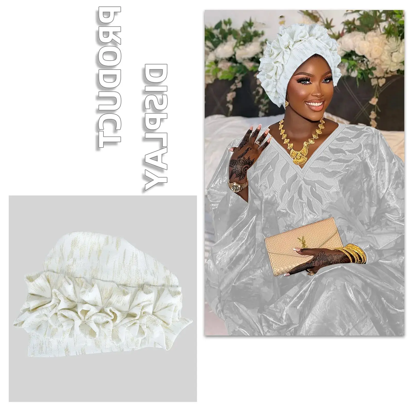 African Auto Gele Headtie Aso Oke Nigeria Wedding Party Headgear Muslim Hijab Bonnet Women Turban Cap Head Wrap Flower Headpiece
