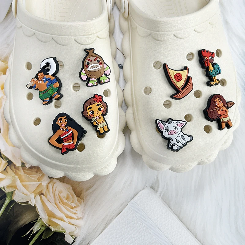 1-12pcs Disney Moana Shoe Charms PVC Cartoon Garden Sandal Clog Shoe Accessories Decoration Buckle For Kids X-mas Gifts