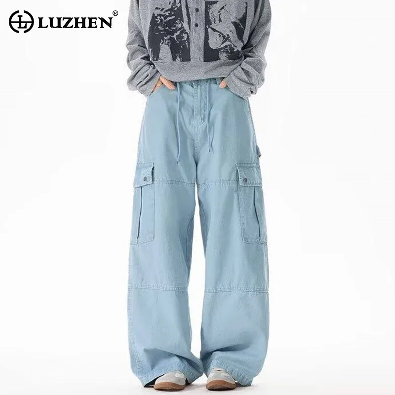 

LUZHEN Fashion Multi Pockets Design Straight Solid Color Cargo Pants Men Original Simple 2025 New Loose Wide Leg Trousers JY3900