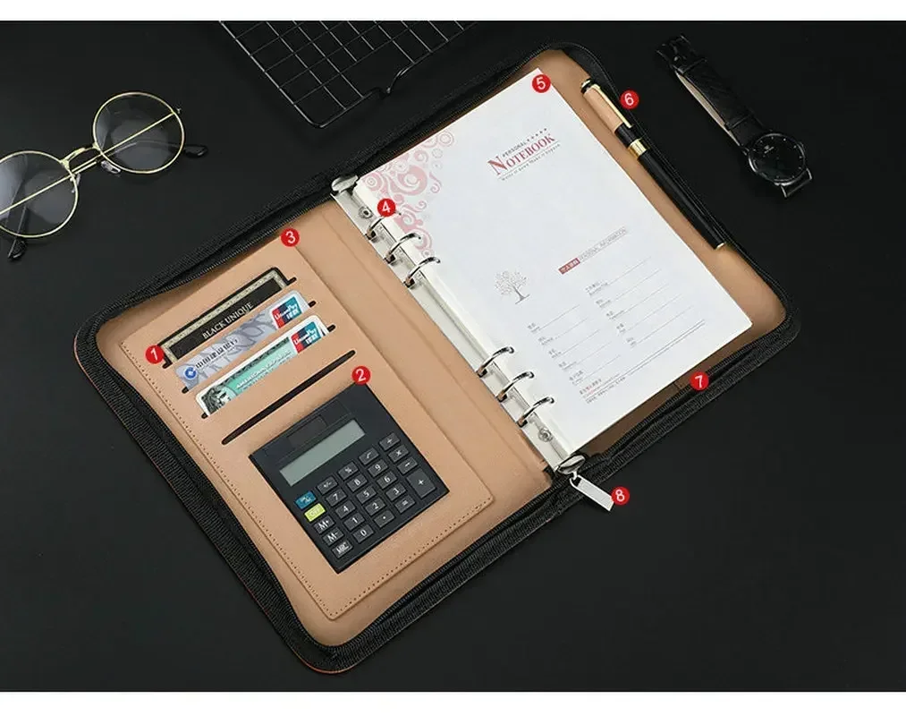 Calculator With Note Spiral Bag Journal Book Binder Handbook Business Diary And Notebook Manager Folder Zipper