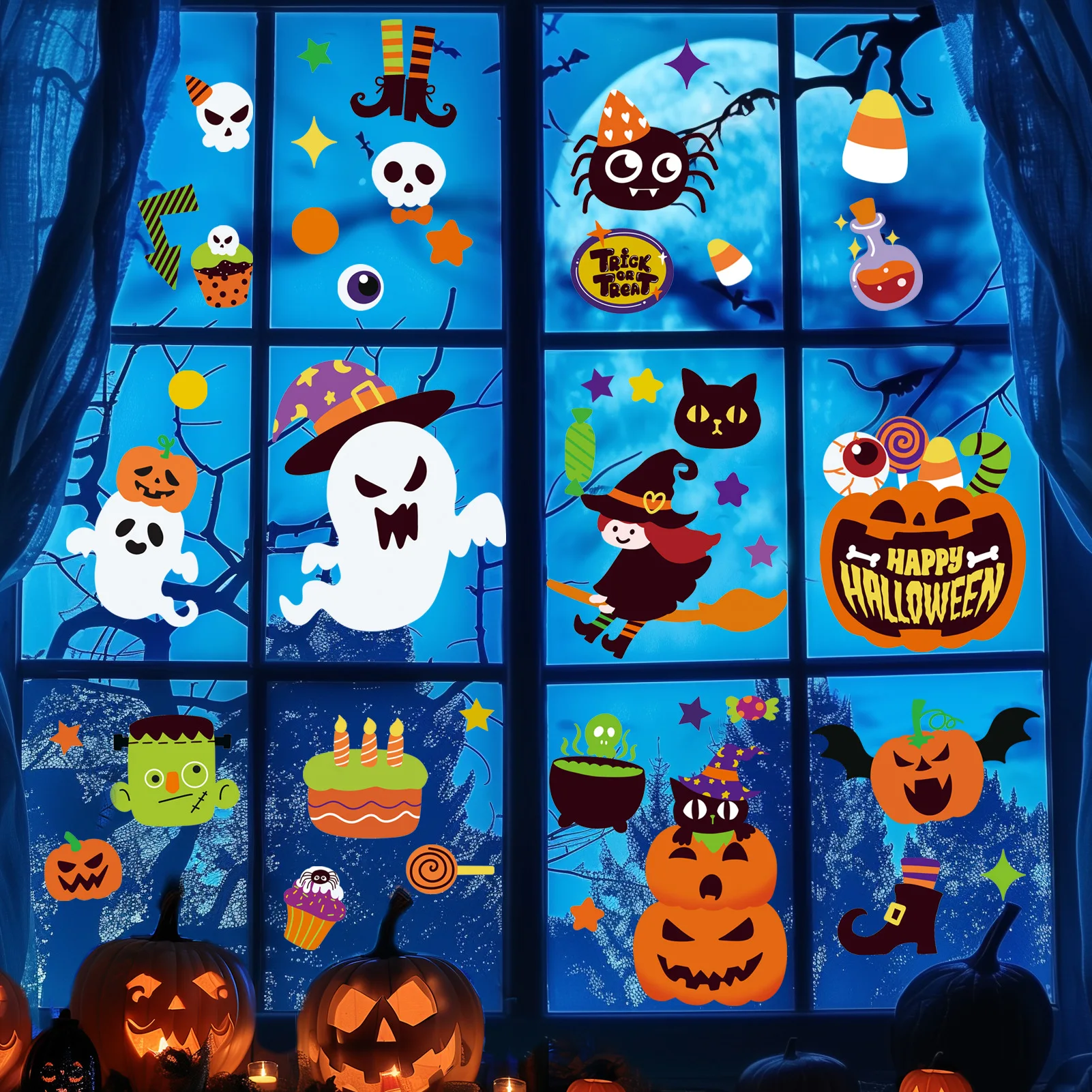 Static Cling Halloween Stickers Window Wall Decals for Mall Haunted Scene Shop Store Glass Door Decoration Supply