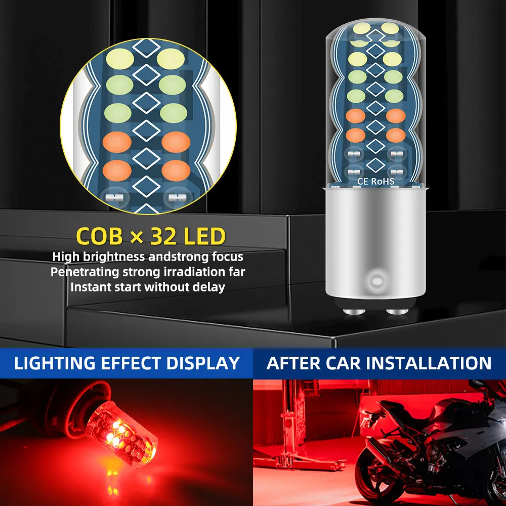 1/2pcs 1157 Brake Light BAY15D Flash 32SMD Motor Turn Signal 4 Color Flowing Car LED Rear Tail Strobe Parking Light Warming Lamp